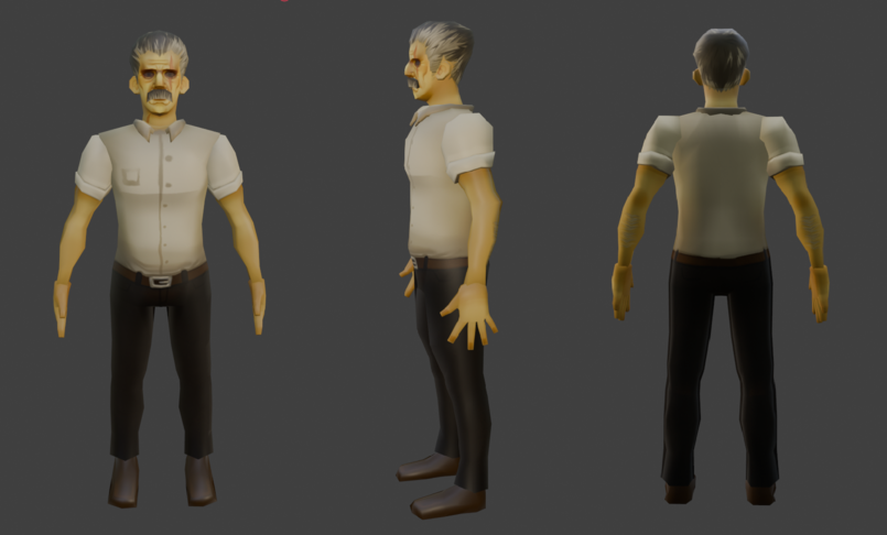 3 angles of the boss 3d model in greeds grub