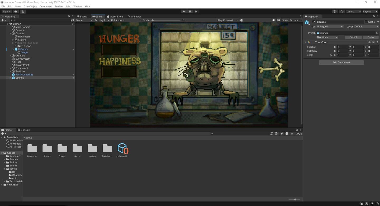 main scene of lab rat in unity editor