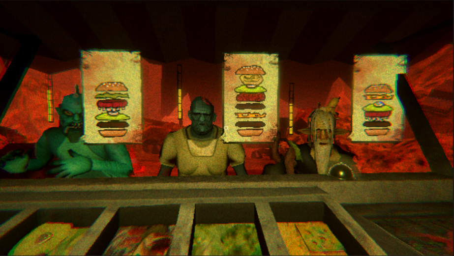 3 customers ordering burgers in greeds grub