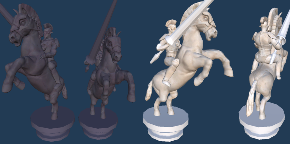 black and white version of knight character 3d model
