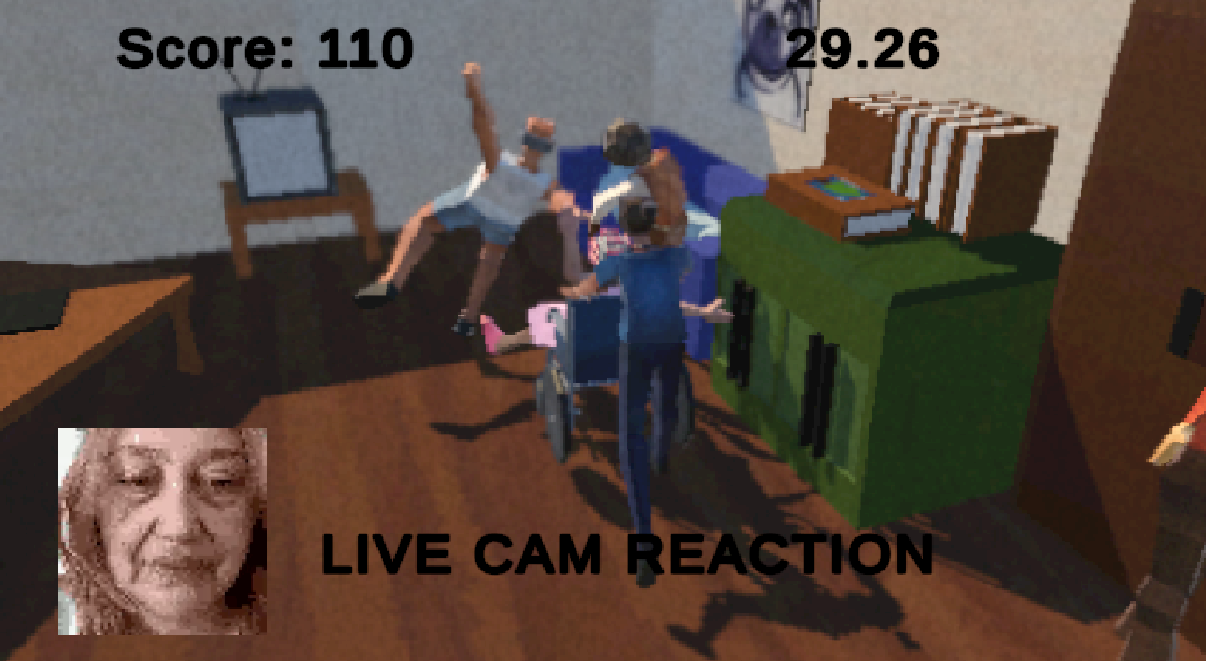 main character smashing into grannies with wheelchair