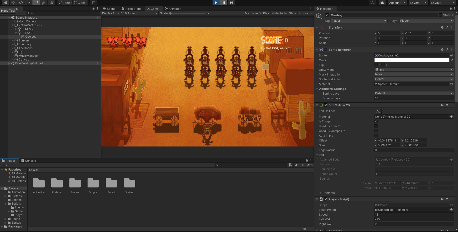 Yeehaw main game scene in unity editor